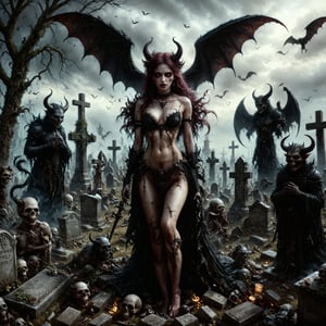 a cemetery of devils, in the style of Luis Royo