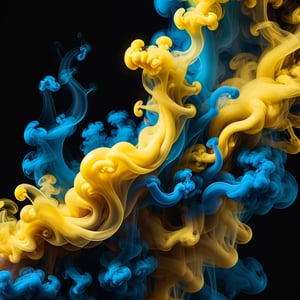 Liquid and Smoke, Dark Backdrop, Wallpaper. ral-barriertapetranslucent , colors yellow and blue
,Movie Still,more detail XL,colorful