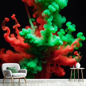 Liquid and Smoke, Dark Backdrop, Wallpaper. ral-barriertapetranslucent , colors red and green
,Movie Still,more detail XL,colorful
