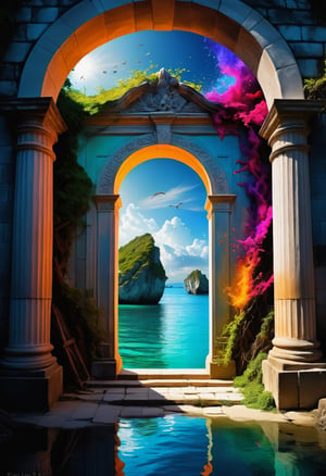 Shadows harbor doorways to otherworldly realms, ultra-fine digital painting, ,    Gorgeous splash of vibrant paint
,colorful