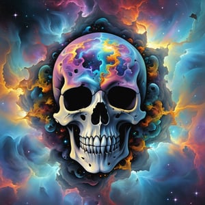 Swarms of interdimensional skull with destructive tendencies intertwined in mindless fractal formations, enveloped in a nebula of colours, ultra-fine digital painting.
