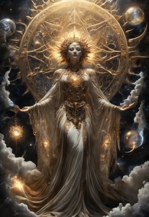 NSFW, art by Eleanor Vere Boyle and Andreas Untersberger, hantu ulat sutera
adaptive and halcyon atmosphere with dispersion, refined details, sun, moon, star,
(gold and ivory dark black colors:0.1),  (center composition, symmetry:0.1), style by nty
