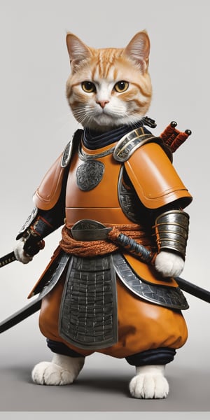 high quality anthropomorphic samurai cat, common European breed orange, realistic, extra detailed, detailed, with white armour and matching helmet
((((night time, seen from afar)))))