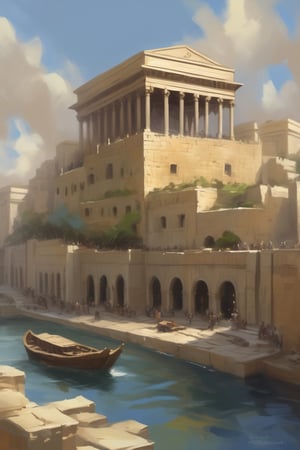 library of alexandria, a painting by alan koz, in the style of digital fantasy landscapes, plein air scenes, flat brushwork