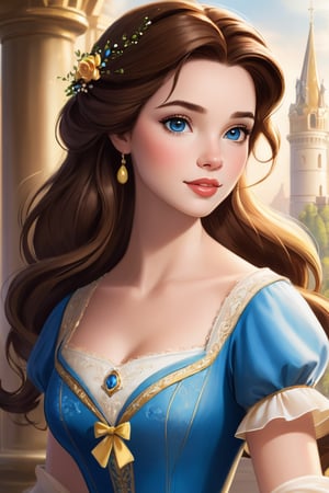 high-definition photo in 8K quality of Belle would have long, flowing hair of a natural color, such as brown or blonde. Her eyes would be a warm brown or hazel color, and her skin would be a light to medium complexion. She would be slim and athletic, with a healthy glow. She would dress in comfortable but stylish clothes that reflect her personality. She might wear jeans and a t-shirt, or a flowing skirt and blouse. She would accessorize with simple jewelry, such as a necklace or bracelet. She would wear makeup that enhances her natural beauty, such as mascara and lip gloss. Overall, Belle's look would be simple, elegant, and understated. It would reflect her intelligence, kindness, and strength of character. In 2023, Belle might wear her hair in a more natural style, such as waves or curls. She might wear makeup that is more natural-looking, such as tinted moisturizer and lip balm. She might accessorize with more sustainable materials, such as recycled plastics or fair trade jewelry. She might wear clothes that are more ethically made, such as those from brands that have a good track record of social responsibility. Belle's look would still be recognizable as Belle, but it would also reflect the changing times. She would be a modern woman who is confident in her own beauty and who is not afraid to express herself.