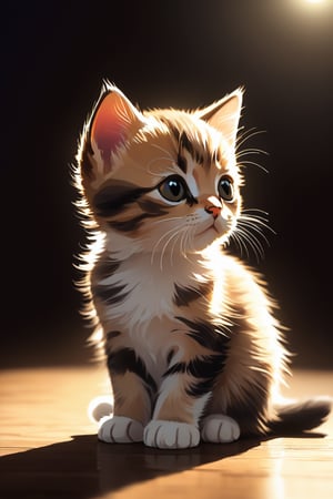 An illustration of a kitten, Side view, backlight, 2d illustration, 64K, hyper quality
