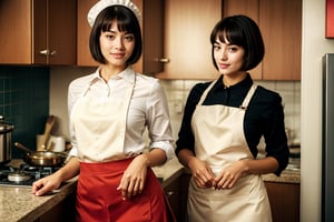 (dynamic camera),photo RAW,(hips to up:1.2) a playfull girl with bob hair, asymmetric_bangs, young, make up, perfect body, proportional body wearing maid ornate apron and collared shirt and pencil skirt is
Cooking meals to kitchen. at hotel room. Realistic, realism, hd, 35mm photograph, 8k), masterpiece, award winning photography, natural light, perfect composition, high detail.