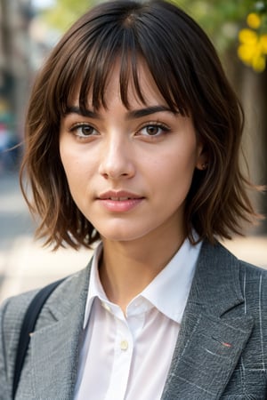 (dynamic camera),photo RAW,(close up:1.2) a pretty girl with short wavy hair, asymmetrical bangs, mature, make up, full lips, perfect body, proportional body wearing blazer and collared shirt and pencil skirt is a
Walking at town street, office. Realistic, realism, hd, 35mm photograph, 8k), masterpiece, award winning photography, natural light, perfect composition, high detail.