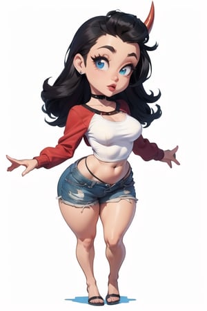 beautiful, woman with a charming and , voluptuous with great attributes, (PinUp:1.6), (casual clothes:1.5), (tinny body :1.3), (chibi :1.4) colorful style, (big head:1.5), tinny body full body, cute, black hair, expressive face, 8k, best quality, high quality, Highest picture quality, (Detailed eyes description),(best centered  full_body),            
(voluptuous:1.1)  masterpiece, epic look, best centered frame, full body ,nayutaren ,Sexy (white background:2),Sexy, PinUp,twitch emoji,reddemon