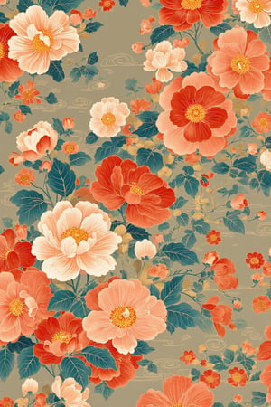  a close up of a wallpaper with flowers and leaves, oriental wallpaper, chinoiserie pattern, qing dynasty, inspired by Yun Shouping, ornate floral, traditional chinese textures, inspired by Lu Guang, flowery wallpaper, traditional chinese art, chinese art, textile print, by Li Keran, beautiful wallpaper, chinoiserie wallpaper, trending wallpaper, traditional chinese