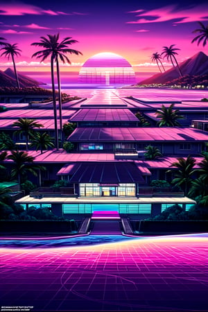 (16k wallpaper:1.1),(Highest quality:1.4),(High resolution:1.4), (masterpiece:1.4), synapse, simple art, synthwave, size balance. sunset, very aesthetic, absurdres, house,