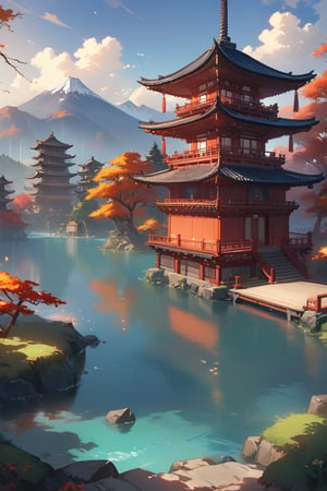 a painting of a pagoda in the middle of a lake, zen temple background, anime scenery, anime nature wallpap, art station landscape, ross tran. scenic background, oriental wallpaper, zen atmosphere, digital painting of a pagoda, tranquil scene, cozy home background, beatiful backgrounds, landscape wallpaper, anime landscape wallpaper, peaceful ambience, anime landscape, cgsociety(high pixel detail quality, sharp quality) 
(excellent sharp edges)
(Magnificent sharpness highest level detailed quality), (extremely detailed 8K effects detailed ) (extremely detailed_detail) 
(highest level detailed quality)!(excellent quality detailed:1.5)! 
(out of focus details:1)
 (masterpiece:1.3), (best quality:1.3), (ultra high resolution:0.9) (hd +:0.8 ) (high definition image :1.5)  (auto adjust detail_details:0.8) 