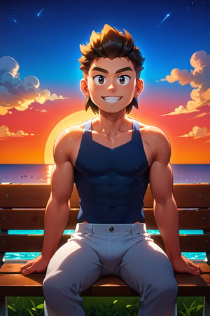 score_9, score_8_up, score_8, (1boy, male man,solo:1.7),(asian boy sitting in bench,near coast walkway,arched,) looking at viewer,(sky,sunset,dawn,dramatic clouds,summer)(Magnificent sharpness highest level detailed quality:1.2 ), (extremely detailed 8K effects detailed :1.6 ) (extremely detailed_detail:1.5) (high pixel detail quality, sharp quality) (excellent sharp edges:1.5) (Magnificent sharpness highest level detailed quality:1.3), (extremely detailed 8K effects detailed ) (extremely detailed_detail) (highest level detailed quality)!(excellent quality detailed:1.5)! (out of focus details:1) (masterpiece:1.3), (best quality:1.3), (ultra high resolution:0.9) (hd +:0.8 ) (high definition image :1.5) (auto adjust detail_details:0.8)