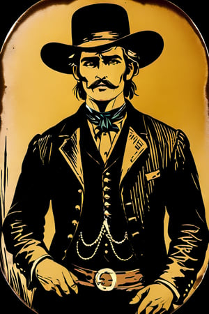 western gunfighter, cowboy, saloon background, 1880's, hands render, tintype --ar 9:16 --v 4