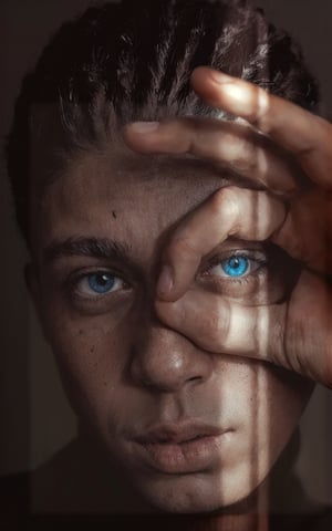 4k, (masterpiece, best quality, highres:1.3), ultra resolution, intricate_details, (hyper detailed, high resolution, best shadows),

1boy, blue_eyes, short braided_hair, closeup_shot, in a dark_room, looking_at_viewer, a light strip falling on his face, making peeking symbol with one hand, freckles_on_face, shadow, sunrays, film look, black&white,monochrome,fantasy00d,Pixel art,(best quality