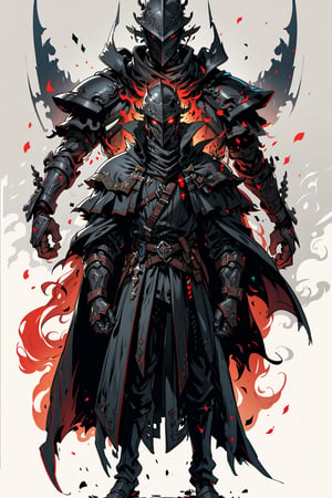 Masterpiece, best quality, solo, simple_background, 1 man, knight, hand holding a great sword , Black full body armor, red glowing eyes, wearing edg, dark armor, helmet, faceplate