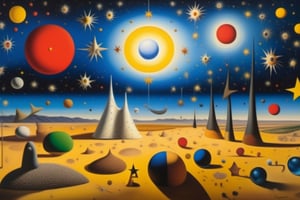 (((Oil painting by Joan Miró and Salvador Dalí))), ((european surrealist art)), Foto_realista:1.9, ((artistic depiction)) A representation showing an endless celestial expanse on a starry night. (((many stars))) The representation must have a vintage style with a grain filter, Viewed from a low angle and illuminated by natural light. sharp focus, 8k, UHD, high quality, intricately detailed, Highly detailed, hyper-realistic