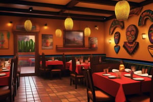 (((hyper realistic mexican restaurant interior))) (((extreme realistic detail))) (mexicam restaurant with detailed atmosphere) (masterpiece, highest quality), (realistic, photo_realistic:1.9), ((Photoshoot)) of a vibrant and welcoming Mexican restaurant with clients enjoying their meals, traditional Mexican decorations, warm lighting, sharp focus, 8k, UHD, high quality