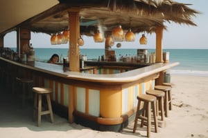 An amazingly detailed up close beach bar. Taken with a Hasselblad medium format camera with a 100mm lens. Unmistakable for a photograph. Cinematic lighting. Photographed by Tim Walker, trending at 500px niji 5