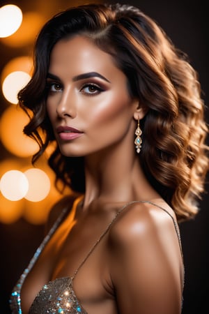 woman, in her magic glow up, she is very stunning, she is from profile look, very kind, glow up.details + professional lighting, photographic lighting + 50mm, 80mm, 100m + lightroom gallery + behance photography + unsplash