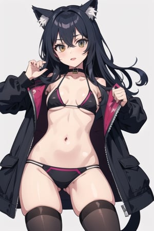 Goth Catgirl loli, sexy, standing, bikini, stockings, jacket