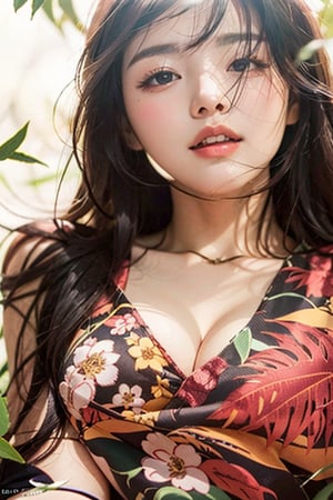 pure ,beautiful korean naked body, her boobs and pussy covered in mango leaves , her hand behind her head , seducing pose,hyper_detailed,realistic
