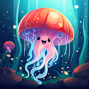 Jellyfish mushroom in cartoon network art style