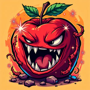 t-shirt design, bright red apple monster