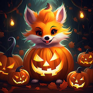 living jack-o-lantern in furry art style
