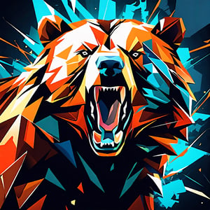 Angry Bear in digital fracture art style