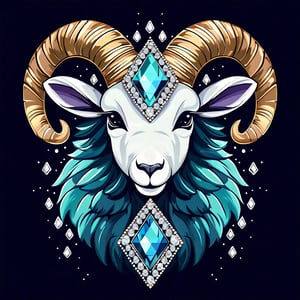 fluffy lamb with a shimmering forehead jewel in alexandrite art style