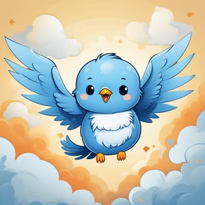 bird, blue and cute with cloud wings