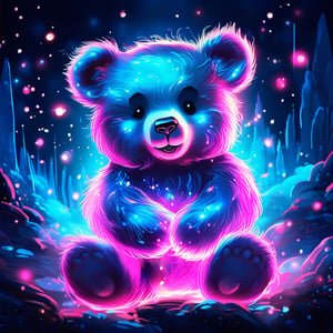 Blue and Pink Carebear in bioluminescence  art style
