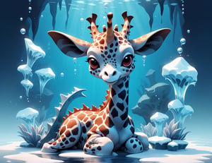 aquatic creature with vampire bat head giraffe  spots and in ice type art style