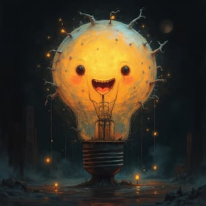 #baksiart, a bulb with eyes and a smile that floats