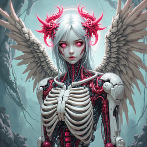 PTAIPsyberpunk,Angel,Cyborg,Skeleton, white ghostly woman with coral horns