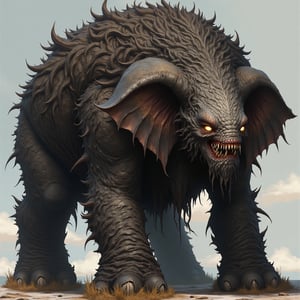 In monster art style, A mimic trunk and inside is a monster with lacy fur and glowing silver eyes