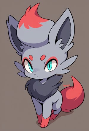  score_9_up, score_8_up, score_7_up,source_furry,diives, rating_safe, solo, Zorua with gray dark gray and red color palette