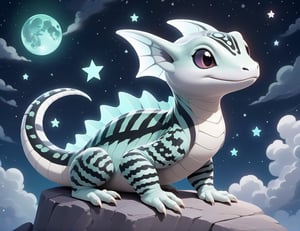 Reptile-like with striped markings in ghost type art style stars in the sky