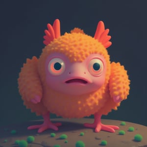 in creature art style, a whole roasted chicken with crazy eyes,#neoncreatures