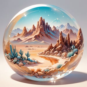 In glass painting art style, a desert made of shimmering crystal