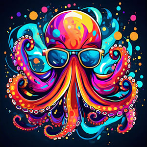 Octopus Person in colorful flamboyant art style
