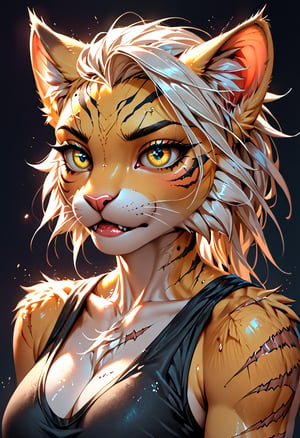 (score_9, score_8_up), score_7_up, zPDXL, solo, mythp0rt,score_6_up,score_5_up,score_4_up,source_furry,BREAK,furry,anthro,detailed face eyes and fur, in Jagged Portrait art style, a rugged Khajiit  with many small scars