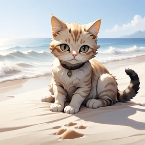 Cat art style, His feet touched sand and he knew he had died as he looked out on a endless sea