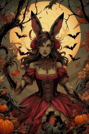 nouveau, halloween, rabbit woman, creepy