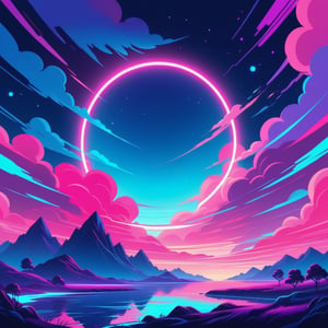 Warper with vivid pink light-blue and purple color palette with background in electric dreamsape art style