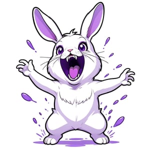 screaming happy rabbit person,purple ,InkToon,monochrome,black eyes,simple white background,cute,sketch,thin line,cartoon,concept art,splash art,