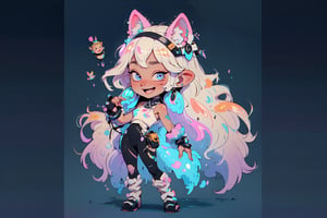2.5D, 21 years old very beautiful ninja girl, long white hair, wolf ears
, short and small body, perfect long legs, ninja boots, black suit sleeveless, face mask, rosy skin shiny skin, Bad face, the golden ratio (masterpiece, top quality, extreme), colorful pastel swirl background
