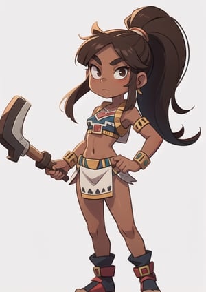 2.5D, an aztec girl, perfect body, full body, black skin,
long hair, ponytail, brown hair
 

