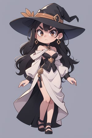 A evil witch tall woman, chibi, full body, black hair